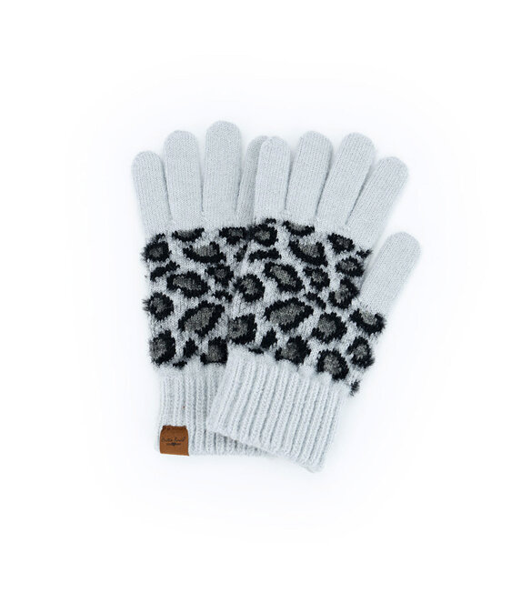 Britts Knits Snow Leopard Knit Gloves Grey ladies woman winter warm
