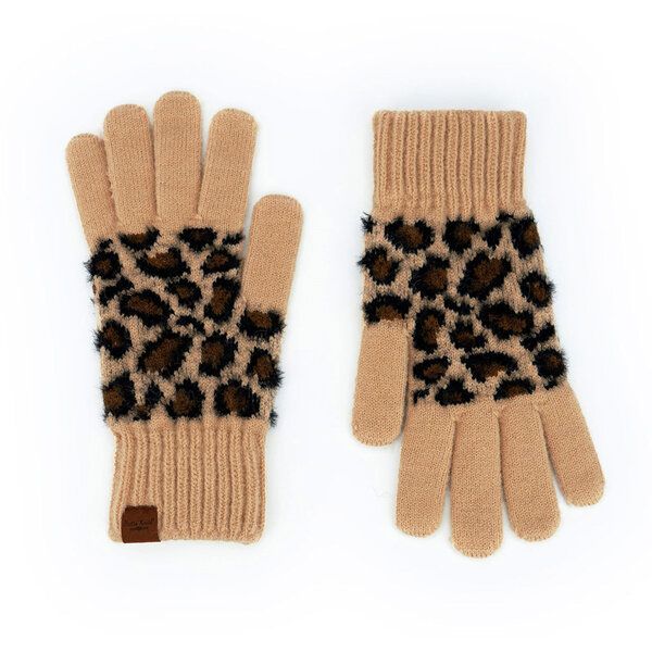 Britts Knits Snow Leopard Knit Gloves Tan