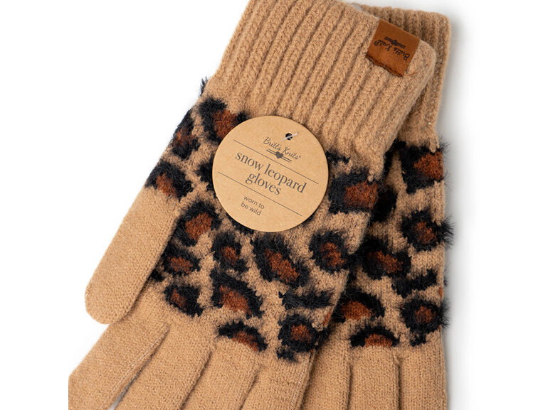 Britts Knits Snow Leopard Knit Gloves Tan womens ladies warm winter