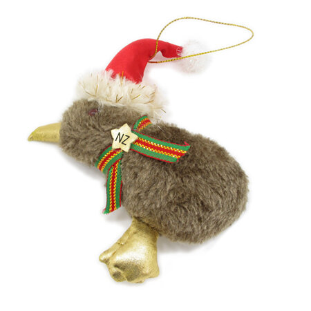 Brown fur kiwi - Santa hat.