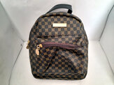 Brown Geometric Pattern Mini Backpack Purse And Clutch Bag Set