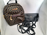 Brown Geometric Pattern Mini Backpack Purse And Clutch Bag Set
