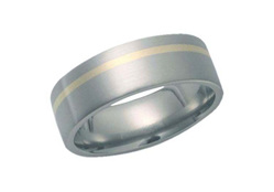 Brushed Titanium Ring with Offset Yellow Gold Inlay