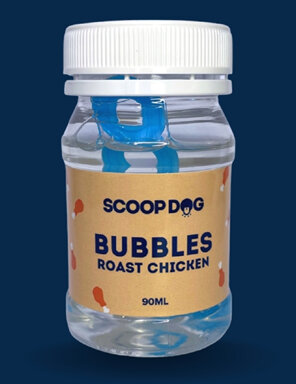 Bubble game for dogs, roast chicken scented
