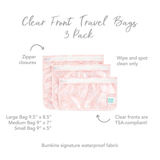 Bumkins Clear Travel Bag 3 Pack pink lace