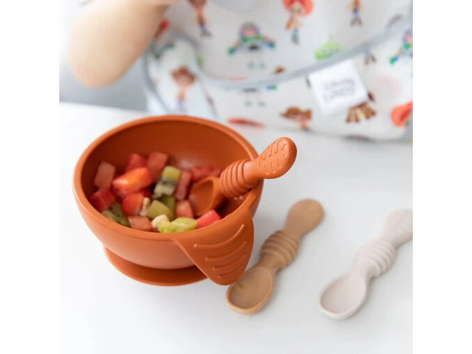Bumkins First Feeding Set Clay baby bowl lid spoon suction