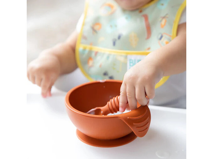Bumkins First Feeding Set Clay baby bowl lid spoon suction