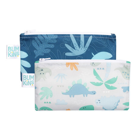 Bumkins Snack Bag Small 2 Pack  Blue Tropic Dinosaurs