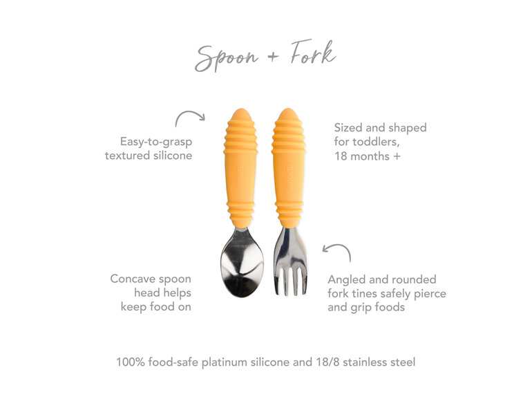 Bumkins Spoon and Fork Tangerine baby meal feeding toddler
