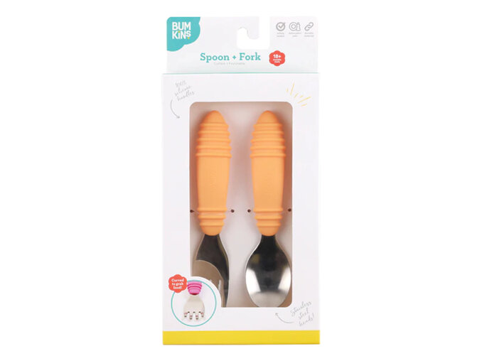 Bumkins Spoon and Fork Tangerine baby meal feeding toddler