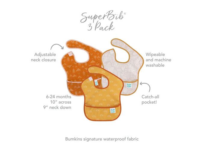 Bumkins Superbib 3 Pack Boho baby mealtimes orange