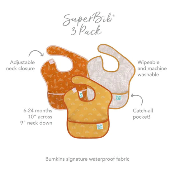 Bumkins Superbib 3 Pack Boho baby mealtimes orange