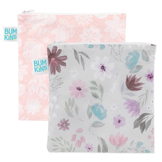 BumkinsReusable Snack Bag, Large 2-Pack: Floral & Lace