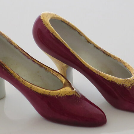 Burgundy and gold shoes