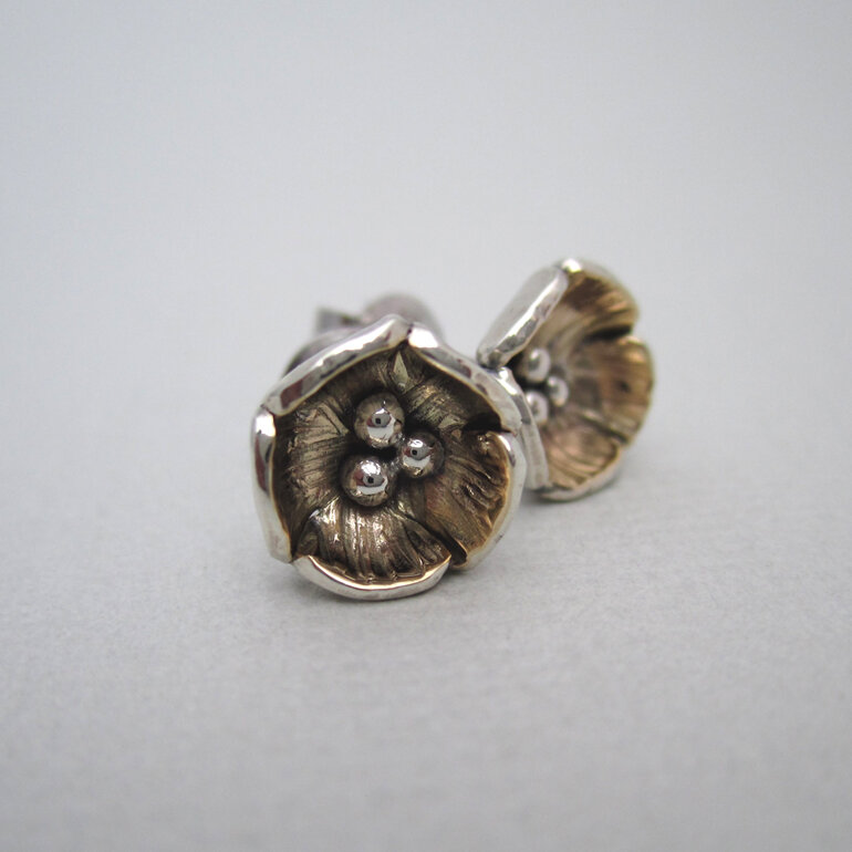 Buttercup Sterling Silver Gilded 9ct Gold Stud Earrings tiny flowers