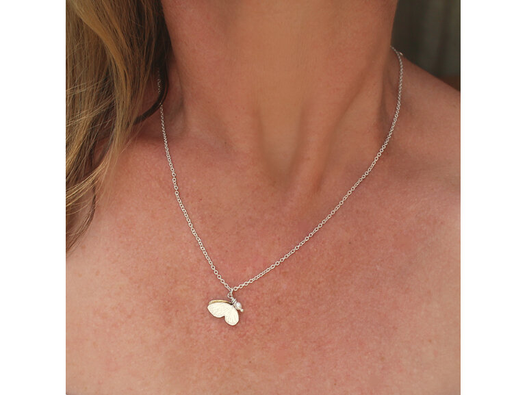 butterfly sterling silver 14k gold cream pearl necklace kinetic delicate nature