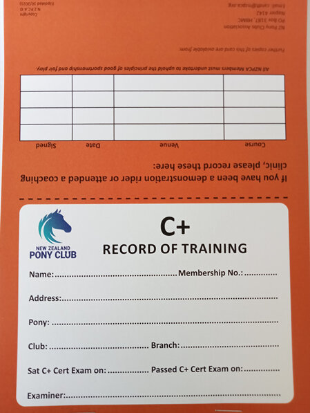 C+ Record of Training Card