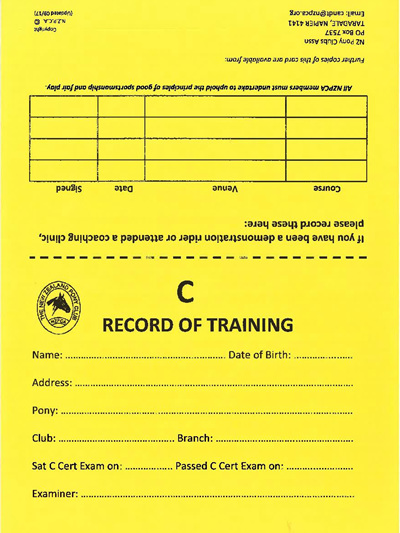 Record of Training Cards NZPCA
