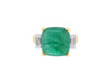 Cabochon Emerald and Diamond Three Stone Ring
