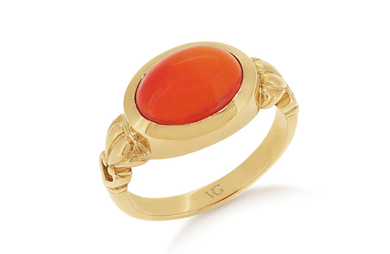 Cabochon Fire Opal, Dress Ring, Yellow Gold Dress Ring