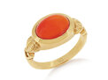 Cabochon Fire Opal, Dress Ring, Yellow Gold Dress Ring