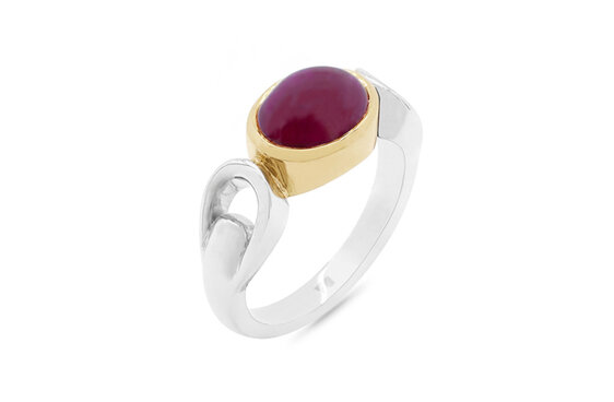 Cabochon ruby yellow and white gold dress ring