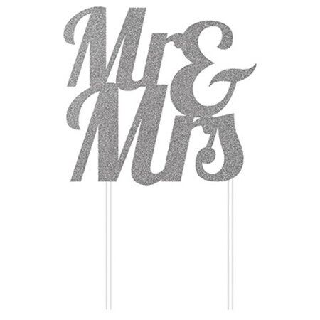 Cake topper Mr & Mrs glittered cardboard - gold or silver.