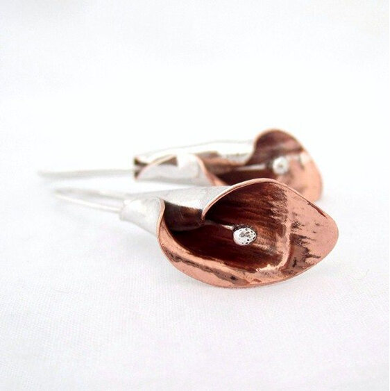 Calla Lily Earrings Sterling Silver and Copper Julia Banks Jewellery