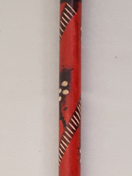 Cane 18 - Eucalyptus Cane with Red Finish and Decorations with Round Top