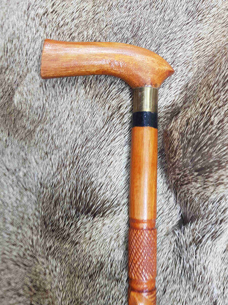 Cane 6 - Eucalyptus Wood Walking Cane with Wooden Handle and Hand Carved Shaft