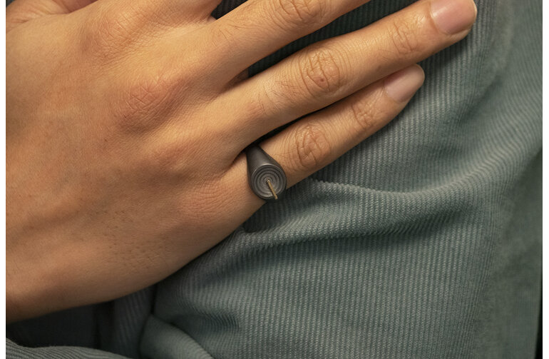 Carlo Oxidised Sterling Silver and 9ct Yellow Gold Mens Signet Ring