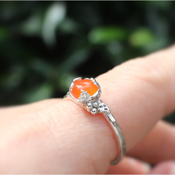 carnelian orange red energy silver reef organic ring lily griffin nz jeweller