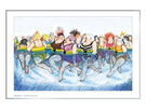 Cartoon artprint: women enjoying aquajogging & talking