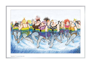 Cartoon artprint: women enjoying aquajogging & talking