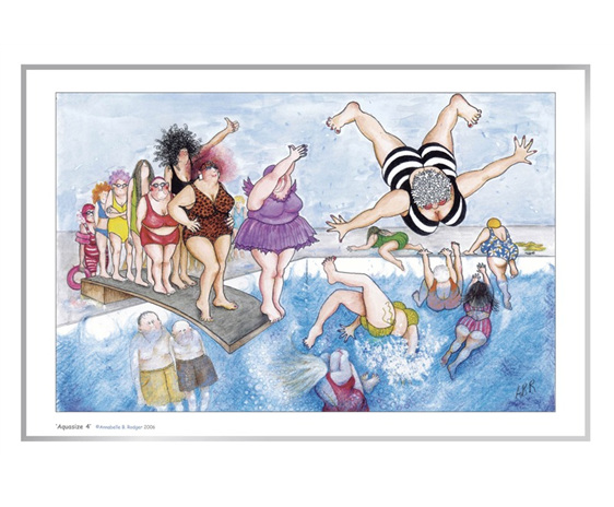 Cartoon artprint: women having fun springboard diving