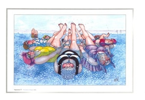 Cartoon artprint: women practising synchronized swimming