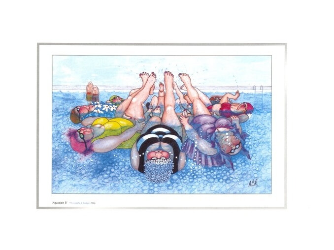 Cartoon artprint: women practising synchronized swimming