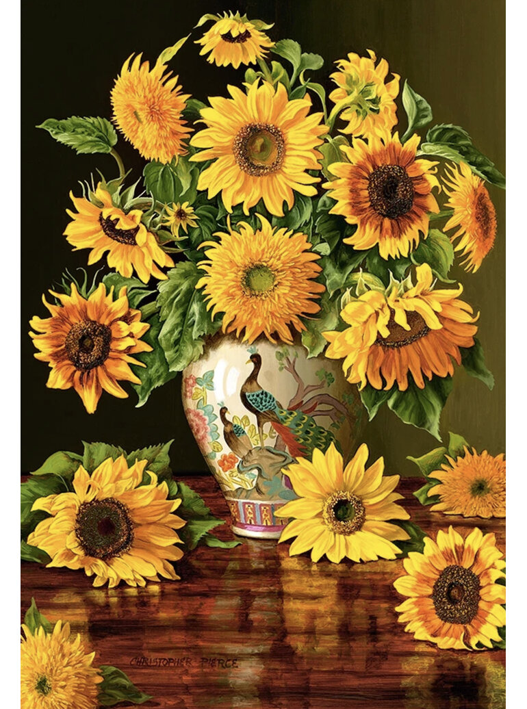 Castorland 1000 Pce Jigsaw Puzzle Sunflowers In Peacock Vase www.puzzlesnz.co.nz