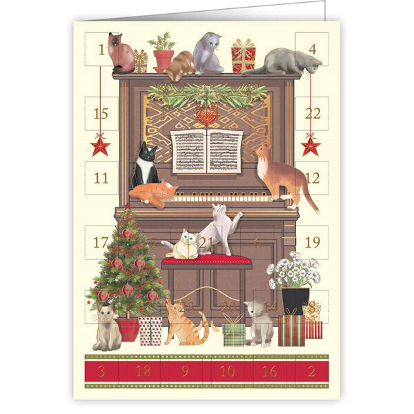 Cat & Piano Advent Calendar Christmas Card by Quire Publishing