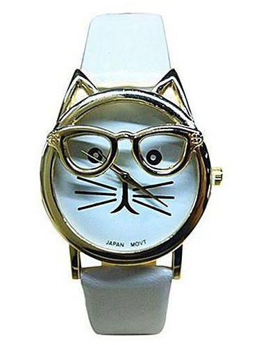 Cat wearing Glasses Watch - White