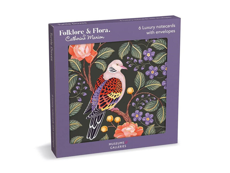 Catherine Marion Folklore & Fauna Turtle Doves Luxury Notecards 6 Wallet