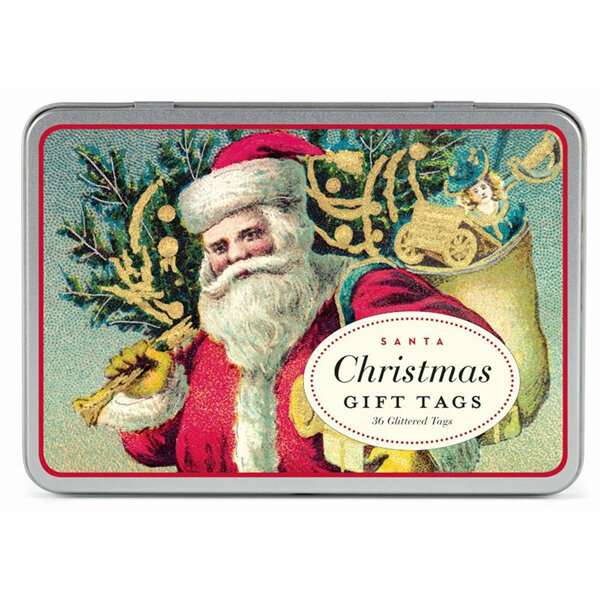 Cavallini & Co. Santa Glitter Christmas Gift Tags in Tin 36