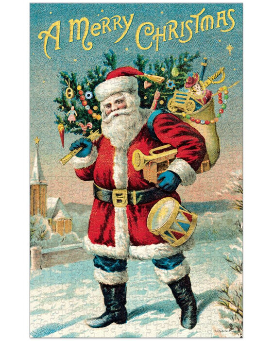 Cavallini & Co. 500 Piece Vintage Christmas Puzzle Santa Claus