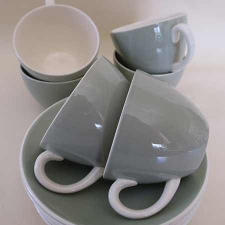 Celadon coffee cups and saucers