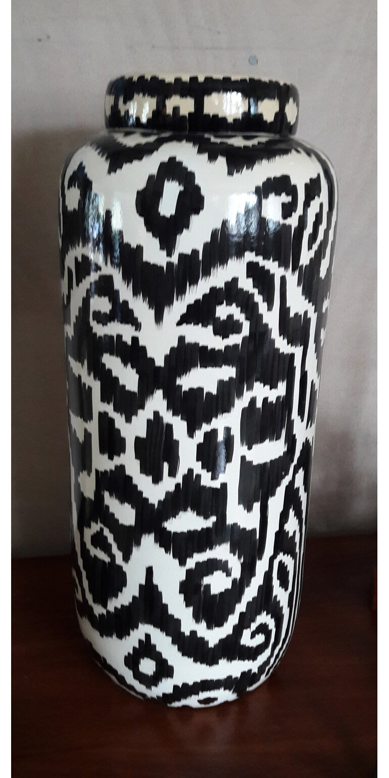 Ceramic Canister Black and White Ikat New Zealand bloomdesigns