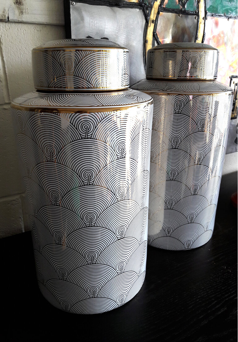 Ceramic Canister Gold and White New Zealand bloomdesigns