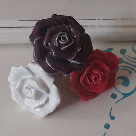Ceramic Rose Knobs - Red, White and Purple