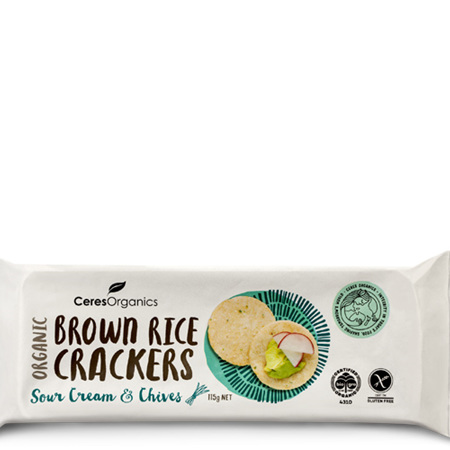 Ceres Organics Organic Brown Rice Crackers Sour Cream & Chives 115g