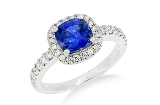 Ceylon sapphire and diamond cluster ring