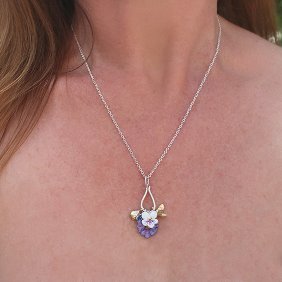 charm holder nz jeweller flowers gold bee leaf  sterling silver necklace pendant